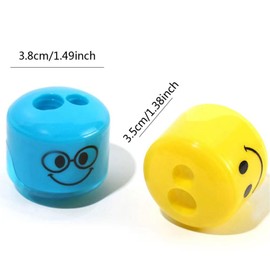 24 Pcs Smile Pencil Sharpeners, Handheld Manual Dual Holes Pencil Sharpener, Colorful Cartoon Expression Pencil Sharpeners for School, Office, and Art Room Supplies