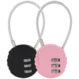 Waziaqoc 2 Pcs Wire Rope Lock, Mini Combination Lock, Wire Rope Padlock for Luggage, Gym Locker, Jewelry Box, Backpack (Pink, Black)