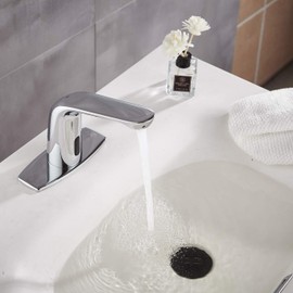 Luxice Automatic Touchless Bathroom Sink Faucet Hot & Cold Mixer Cover Plate Included Sensor Faucet,Chrome Finished