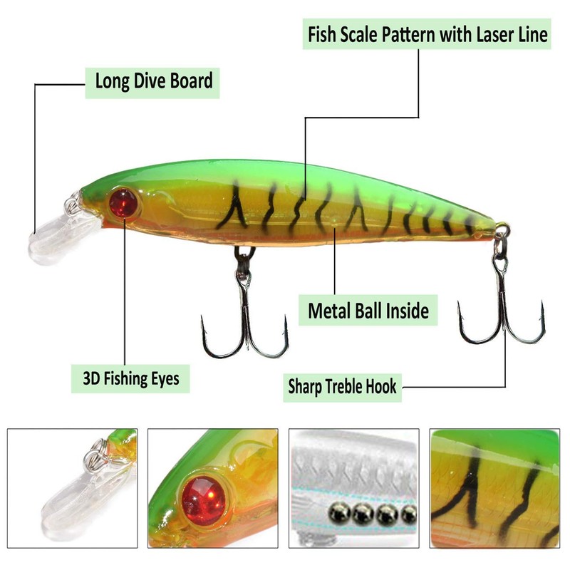 10pcs/lot Hard Minnow Lure Baits 3D Fish Eyes Laser Line