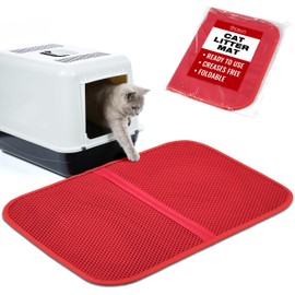 Filbert Foldable Cat Litter Mat, 23.6"x 14.8" Litter Trapping Mat, Kitty Litter Mat Honeycomb Design, Skid-Proof Cat Litter Box Mat, Best Cat Litter Mat, Cat Mat for Litter Box Litter Catcher, Red