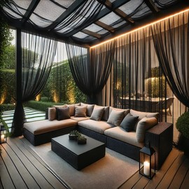 Draphelle Extra Wide Outdoor Curtains Waterproof Black Voile Mesh Screen Lightweight Privacy Mosquito Netting for Patio Porch Balcony Pergola Terrace, W125 x L98 inch per Panel, 2 Panels