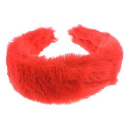 Womens Thick Wide Soft Plush Faux Fur Fabric Boho Vintage Look Winter Christmas Birthday Wedding Bridesmaid Party Headpiece Accessories Hairband Head Hair Headband Alice Band (Red)