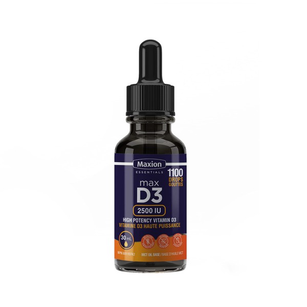 Maxion Vitamin D3 Liquid Drops 2500 IU, 1100 Drops, Helps