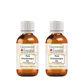 Greenwood Essential Pure Chaulmoogra Oil (Hydnocarpus wightiana) Cold Pressed (Pack of Two) 50ml X 2 (3.38 oz)