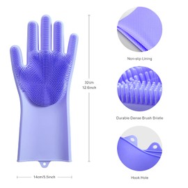 Angel Wings Rubber Gloves Silicone Cleaning Gloves, Reusable Dish Gloves, Heat-proof Silicone Gloves for Bathroom, Washing Dishes, Kitchen, Pet Bathing, Purple, 1Pair