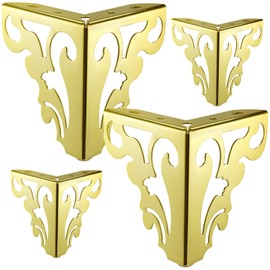 TCHOSUZ 5 Inch / 12cm Metal Furniture Legs, Set of 4 Heavy Duty Iron Hollow Out Sofa Legs with Screws, Furniture Replacement Feets for DIY Cabinet Cupboard Table Couch Nightstand Dresser Gold