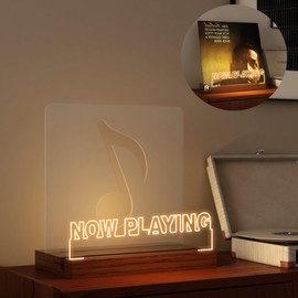 YuanDian Now Playing Record Stand Record Display Wooden Acrylic LED Lamp Tabletop Storage Desk USB Power Illumination LED Display