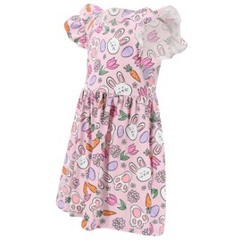 Unique Baby Girls Easter Day Milk Silk Clover Print Dress (4Y, Pink Bunny)