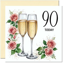 90th Birthday Card for women - Floral Fizz Classy Elegant Birthday Card for 90 Year old Woman Ladies Grandma Nan Mum Aunt Nan Friend Sister Ninety Ninetieth Nanny
