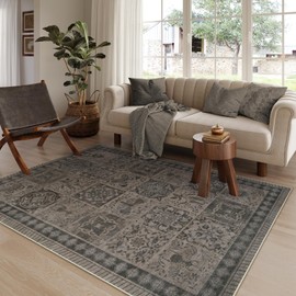 LIVEBOX Insect 5x7 Area Rug, Non Slip Machine Washable Rug, Non Shedding Vintage Rugs for Bedroom, Soft Carpet for Living Room Dining Room Nursery(5'x7', Dark Brown)