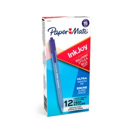 PAPER MATE - InkJoy 100RT Bolígrafos de punta retráctil, punta mediana, Retráctil, Azul, Paquete de 12 unidades