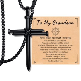 CXLDTE Grandson Gifts from Grandma, Cross Necklace for Men Boys Christian Baptism First Communion Confirmation Graduation Gifts for Teenage Teen Boy 8 10 12 14 16 18 13 Year Old Birthday