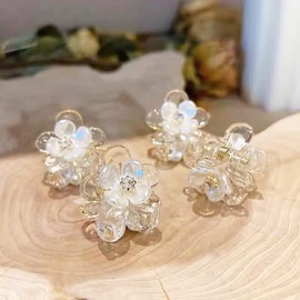 Hair Clip, Pearl, Flower, Small, Adult, Cute Hair Clip, Hair Accessories, Flower Pearl, Petite, Mini, Easy to Install, Just Fasten, Set of 4, Compac, White
