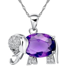 Uloveido Purple CZ Zircon Animal Necklaces for Women Lucky Elephant Shaped Jewellery for Women Idea for Mother Mom (Purple) N1154