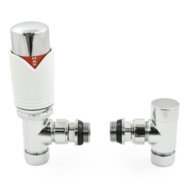 Realm Angled TRV White - Thermostatic Radiator Valves Set - 15mm