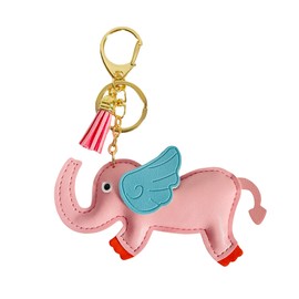 QTMY Cute Leather Elephant Keychain Keyring for Women,Purse Bag Charms for Handbags Backpack,571 (Pink)