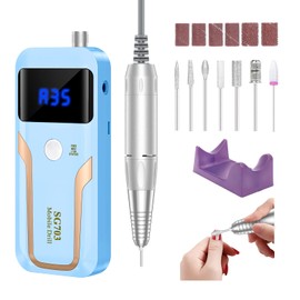MOCOWIND MOCOWIND Portable Nail Drill Professional, 35000 RPM Rechargeable Electric Nail File Machine E File for Acrylic Nails Gel Polishing Removing, Cordless E-file with Bits Kit for Manicure Salon Home,Blue