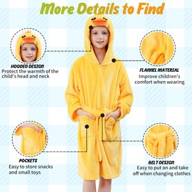 MICHLEY Unisex Boys Girls Hooded Bathrobe Soft Fuzzy Toddler Cartoon Robe Animal Plush Sleepwear for Kids 4-5 Years,Duck