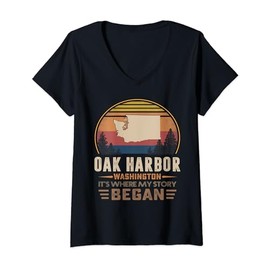 Womens Vintage Oak Harbor Washington Homtown My Story Began V-Neck T-Shirt