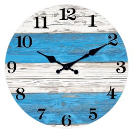 XNM Small Wood Wall Clocks Battery Operated 12 Inch Blue and White Nautical Wall Clock for Bedroom Silent Wall Clock (No Solid Wood, It is with MDF Material)