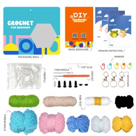 Animal Crochet Set for Beginners, 3 Animals Crochet Set Complete with Instructions, Crochet Toy Set Adults, Knitting Set with Crochet Hooks, Step-by-Step Instruction Video, Crochet Starter Kit for DIY