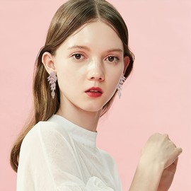 BriLove Wedding Bridal Chandelier Earrings, Art Deco Angel Wings Rhinestone Retro Statement Earrings for Women Long Drop Dangling Pastel Color Silver-Tone