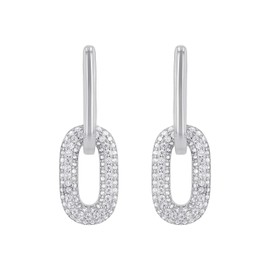 NOELANI Women's Creole Earrings 925 Sterling Silver with Synthetic Zirconia 2.7 cm, Silver, Comes in Jewellery Gift Box, Sterling Silver, Created Cubic Zirconia