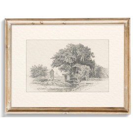 uniro Neutral Vintage Wall Art for Home Decor, Farmhouse Landscape Sketches Wall Decor, Rustic Nature Canvas Prints Vintage Landscape Oil Painting Vintage Art Pictures for Bedroom Bathroom Decor( 8" x 10"-UNFRAMED)