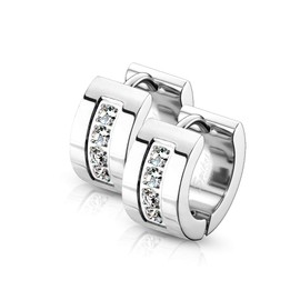 Bungsa Crystal Hoop Earrings Wide for Women Made of 316L Stainless Steel 7mm, Stainless Steel, Cubic Zirconia