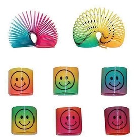 Rainbow Smiley Face Springs Box of 60 - Bulk Wholesale Childrens Party Bag Favour Filler Fete Lucky Dip Prizes Toys