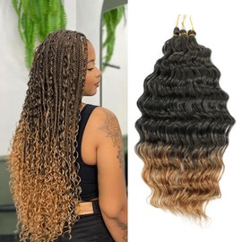 24 Inch Ocean Wave Crochet Hair 6 Packs Deep Wave Braiding Hair Curl Crochet Synthetic Braids Hair Extension for Women (1B/27#, 24 Inch 6 Packs)