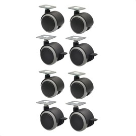 WAGNER 02072488 Furniture Castors / Double Castors Set of 8 Soft Diameter 40 mm Height 55 mm Soft Running Surface Mounting Plate 42 x 42 cm 4 with Lock Maximum Load 30 kg / Roll
