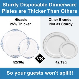 Hioasis 175PCS Clear and Dark Blue Plastic Plates, Blue Disposable Plates for 25 Guests,Include 25Dinner Plates,25Dessert Plates,25Cups,25Forks,25Knives,25Spoons,25Rolled Napkins,Perfect for Party