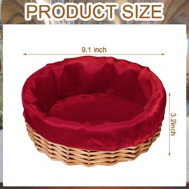 Hushee 3 Pack 9.1 Inch Round Offering Baskets for Church Wicker Offering Basket with Removable Liner Rattan Bowls Wicker Woven Bread Container for Church Receiving Gift(Red Liner)