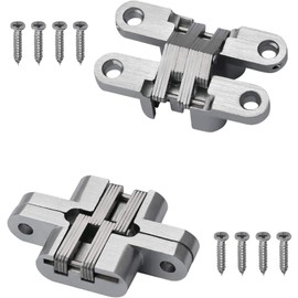 LAGALO 2 Pack 0.98 * 4.65 in Hidden Hinge Invisible Concealed Cross Hinges 180 Degree Folding Door Cross Zinc Alloy Hidden Hinges Swing Invisible Hinge for Cabinet, Cupboard,Wooden Box,with Screws-S5