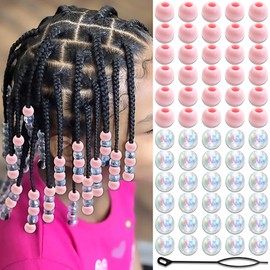 NAISKA 60PCS Pink Hair Beads AB Round Bead for Braids Cute Loc Dreadlock Accessories for Kids Girls Acrylic Hair Braid Decoration Jewelry Clips Accessories