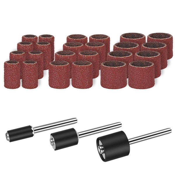 UEETEK 102pcs Sanding Drum Bands Set Bits with Rubber Mandrels for Nail Drill Kit Proxxon Foredom Rotary Tools 80 Grit