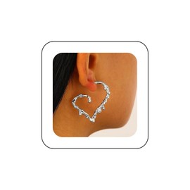 Inilbran Boho Exaggerated Heart Hoop Earrings Vintage Liquid Heart Earrings Gold Open Hollow Heart Earrings Punk Lava Love Heart Earrings Jewellery For Women, Zinc, No Gemstone