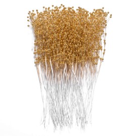 60 Pieces Pearl Stick Stems Bouquets, 4mm Bead String Garland Beaded Spray Filler Floral Arrangements Tree Picks Wedding Party Decoration (Gold)