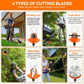 Weed Wacker Cordless,24v Electric Weed Eater Battery Powered,3 In 1 Lightweight Grass Trimmer with 2 4.0 Ah Batteries & Charger, Height Adjustable Brush Cutter for Women,Lawn Care,Garden,Yard (Orange)