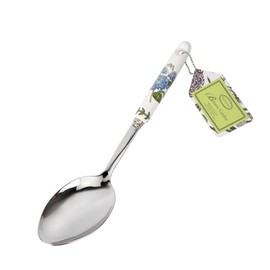 Portmeirion Botanic Garden 12.5" Serving Spoon, Hydrangea Motif - Porcelain Handle & Stainless Steel, Chip-Resistant Glaze - Ideal Kitchen Tool for Cooking & Serving - Everyday Kitchen Tools