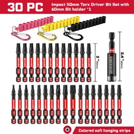 Geinxurn Impact Torx Screwdriver Bits Set, 30 Pieces 2”Magnetic S2 Steel Multi Star Driver Bits(T7-T40) and 1 Pc Bit Holder with Soft Hanging Strips
