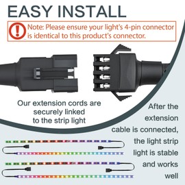 Rock Light Extension Wire 4 Pin 8 Pcs 4 Pin 60 inch, Pure Copper Insulated Cable LED Cable Cord Set for Motorcycle ATV Golf Car Trucks Neon Strip