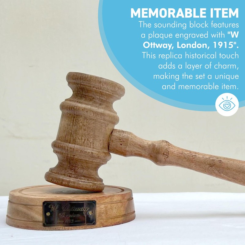 Full-Size Auctioneer's Wooden Gavel and Block - Ideal for Judges,