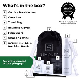 Simpler Hair Color Brown Black Mustache and Beard Upgraded Brush Kit with 3 Brushes Included for Precision Application - Gentle, Simple, and Reusable Beard Color for Men