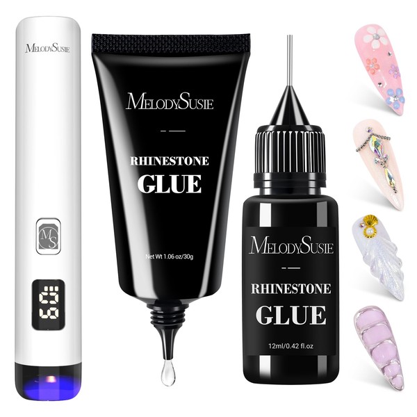 Melodysusie Nail Rhinestone Glue and White Handheld UV Light for