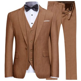YFFUSHI Men's 3 Piece Suit Set One Button Solid Blazer Jacket Vest Pants for Business, Wedding and Prom Khaki