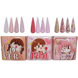 Wapizima Rebel Pink Zoo Collection, Set de 12 Acrílicos para Uñas, 3 Paquetes con 4 Colores Brillantes (Roxy, 3 piezas)