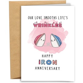 RYYike Cute 6th Anniversary Card for Him Her, Funny 6 Years Wedding Anniversary Card for Couple, Happy Iron Anniversary Pun Card for Husband Wife, Our Love Smooths Life's Wrinkles